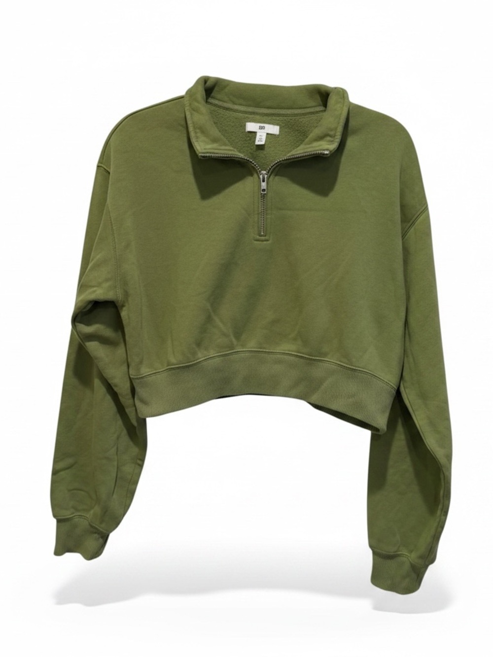 bp Olive Green Cropped Half‑Zip Sweatshirt Medium